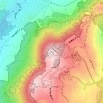 Mount Dandenongの地形図、標高、地勢