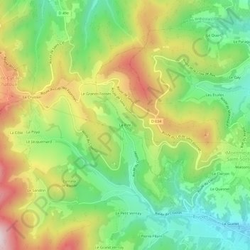 Le Pireの地形図、標高、地勢