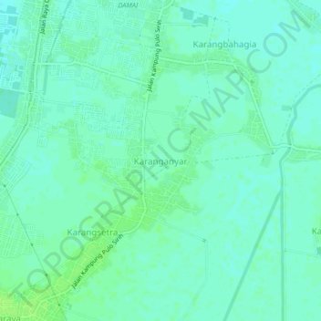 Karanganyarの地形図、標高、地勢