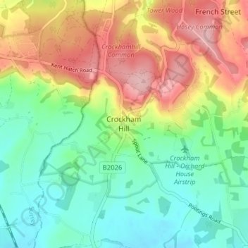 Crockham Hillの地形図、標高、地勢