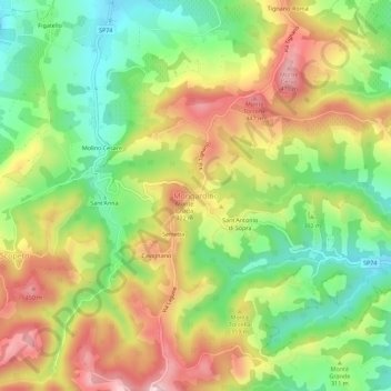 Mongardinoの地形図、標高、地勢