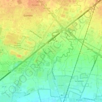 Sabbioの地形図、標高、地勢