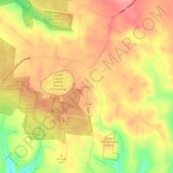 Dereelの地形図、標高、地勢