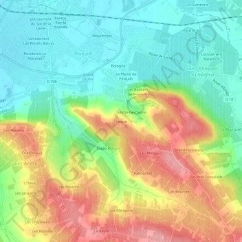 Vaqueの地形図、標高、地勢