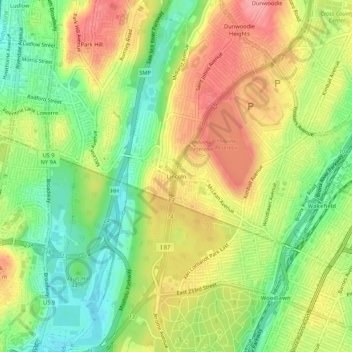 Lincolnの地形図、標高、地勢