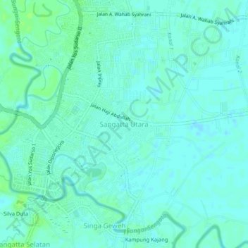 Sangatta Utaraの地形図、標高、地勢