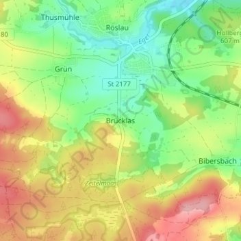 Brücklasの地形図、標高、地勢