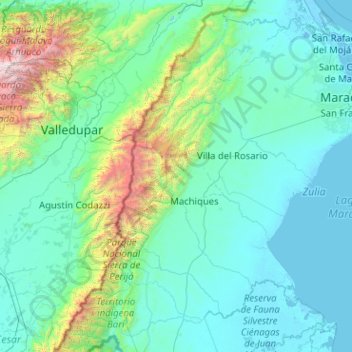 Perijáの地形図、標高、地勢