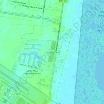 Lagos del Solの地形図、標高、地勢