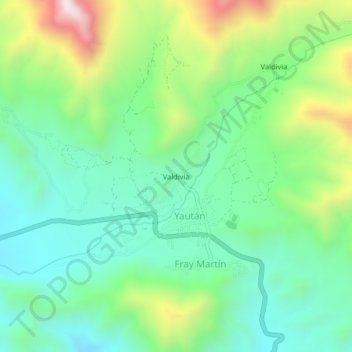 Valdiviaの地形図、標高、地勢