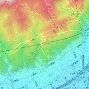 錨山の地形図、標高、地勢