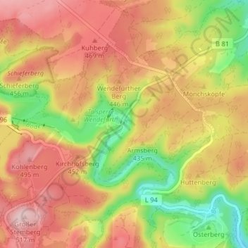 Wendefurthの地形図、標高、地勢