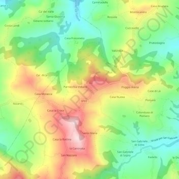 Vidianoの地形図、標高、地勢