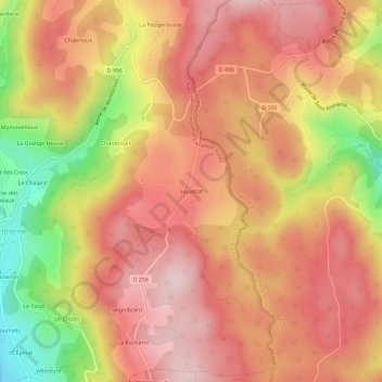 Sauvetatの地形図、標高、地勢