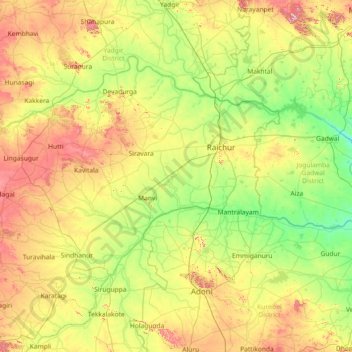 Raichurの地形図、標高、地勢