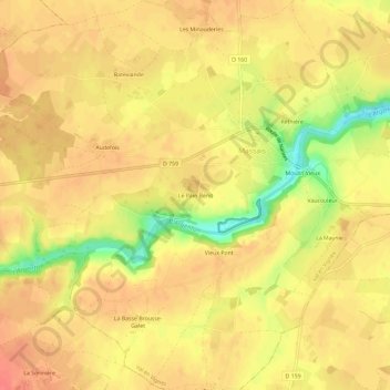 Le Pain Bénitの地形図、標高、地勢