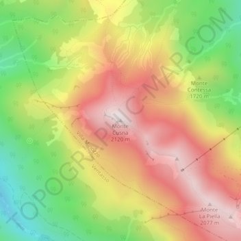 Monte Cusnaの地形図、標高、地勢