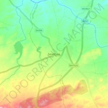 Sendhwaの地形図、標高、地勢