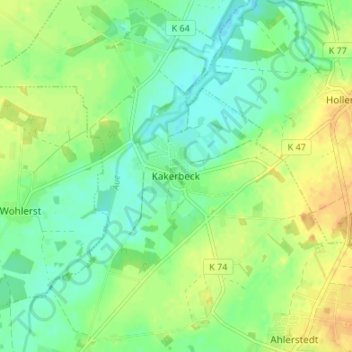 Kakerbeckの地形図、標高、地勢