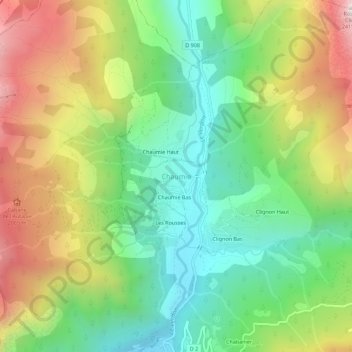 Chaumieの地形図、標高、地勢