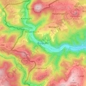 Burgsahrの地形図、標高、地勢