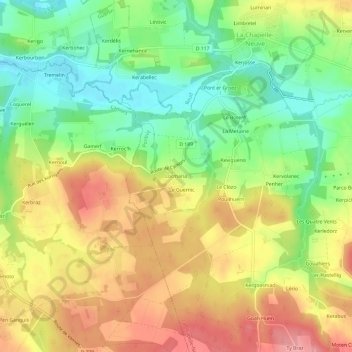 Locmariaの地形図、標高、地勢