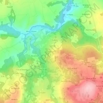 Beg Lannの地形図、標高、地勢