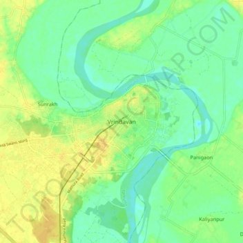 Vrindavanの地形図、標高、地勢