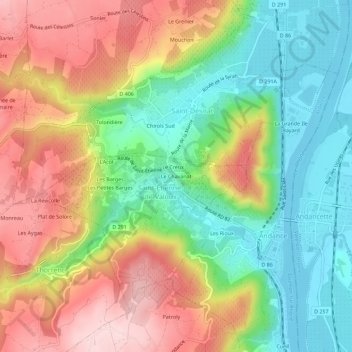 Le Chavanatの地形図、標高、地勢