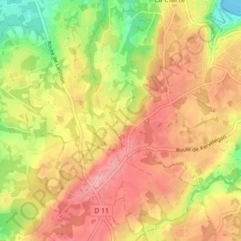 Kerzinanの地形図、標高、地勢