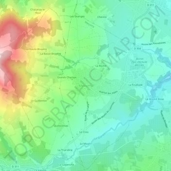 Messimyの地形図、標高、地勢