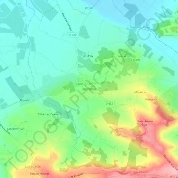 Bourdailleの地形図、標高、地勢