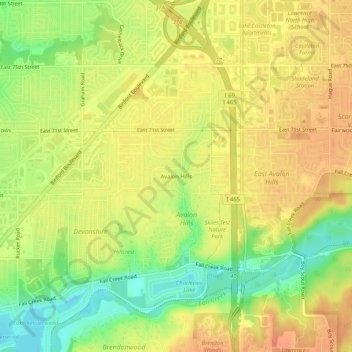 Avalon Hillsの地形図、標高、地勢