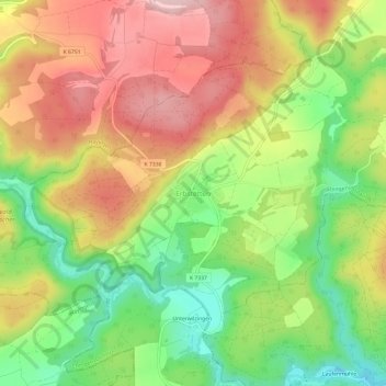 Erbstettenの地形図、標高、地勢