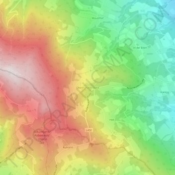 Oberer Rabenwaldの地形図、標高、地勢