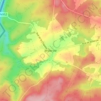 Willerzieの地形図、標高、地勢