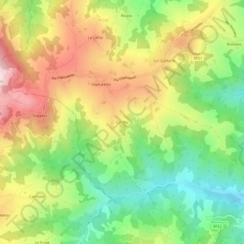 Ca' Bluの地形図、標高、地勢