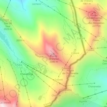 Pointe de Vorlazの地形図、標高、地勢
