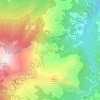 Corianoの地形図、標高、地勢