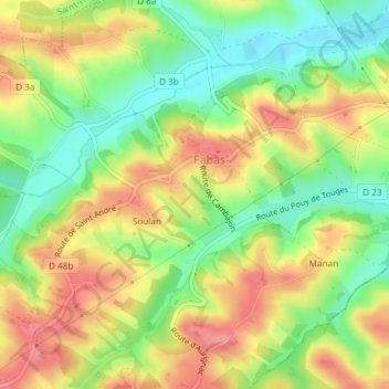 La Planの地形図、標高、地勢