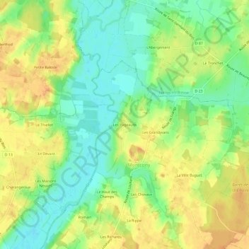 Les Pageaultsの地形図、標高、地勢
