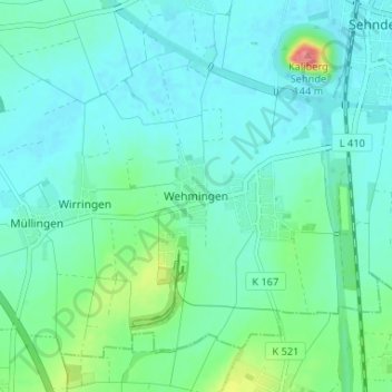 Wehmingenの地形図、標高、地勢