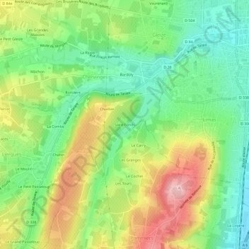 Saint-Fondsの地形図、標高、地勢