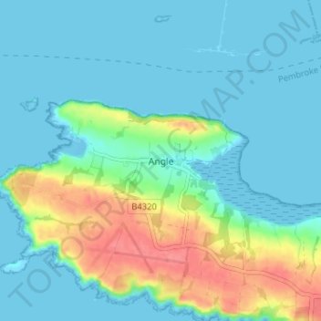 Angleの地形図、標高、地勢