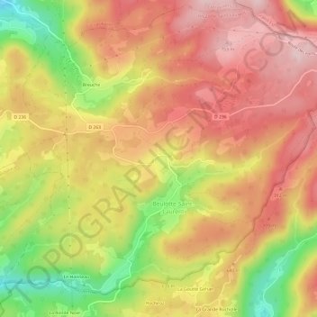 La Bacheteyの地形図、標高、地勢