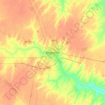 Pergaminoの地形図、標高、地勢