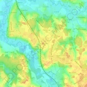 Les Ruachonsの地形図、標高、地勢