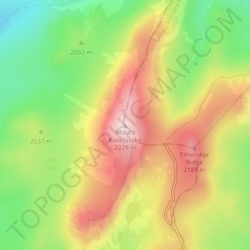 コジオスコの地形図、標高、地勢