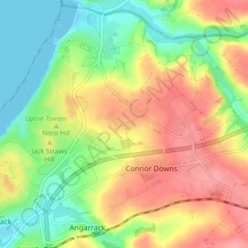 Trevarnonの地形図、標高、地勢