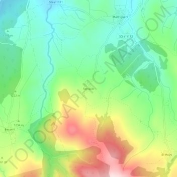 Serracínの地形図、標高、地勢